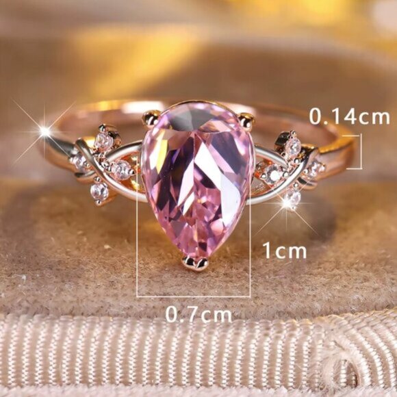 NEW 14k Rose Gold Pink Sapphire Pear Cut Diamond Ring Tear Drop Ring - Picture 5 of 5